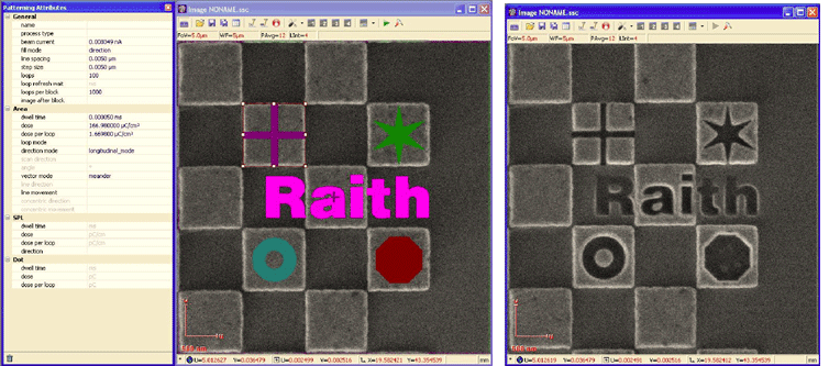 Picture showing the paaterning on imager functionality of Raith EBL software