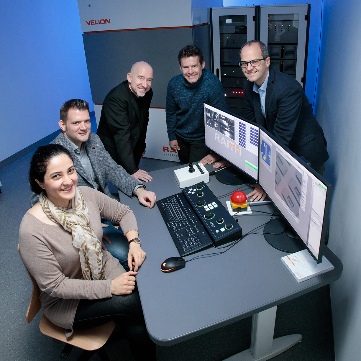 Photo of the VELION installed in Münster with customers and Raith staff