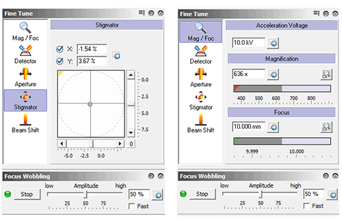 Screenshot of the Raith Nanosuite software showing the adjustment of parameter settings