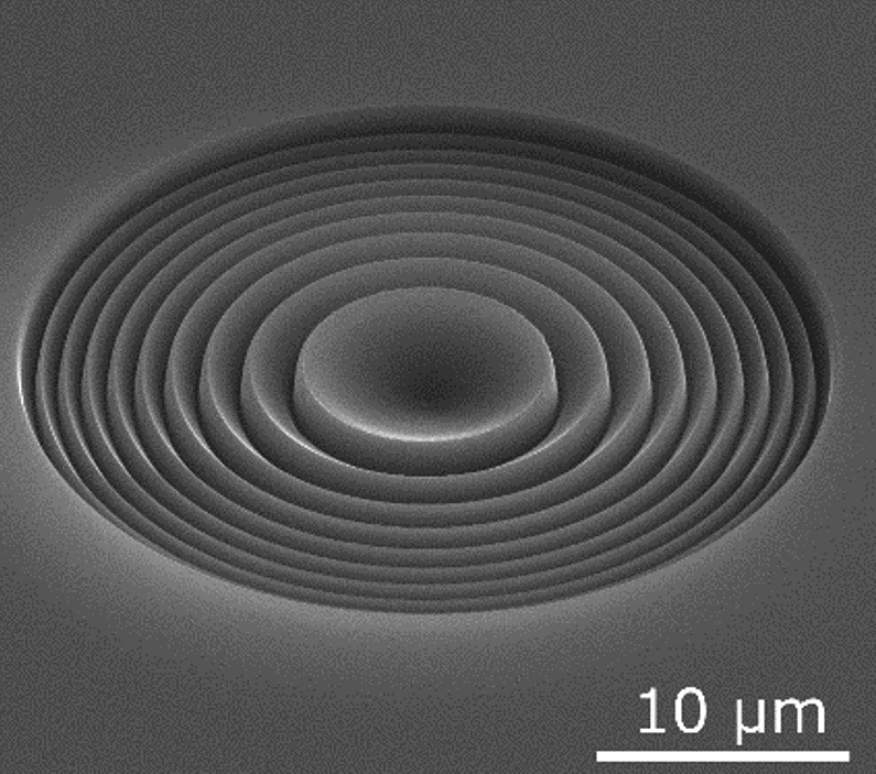SEM image of a kinoform lens with a quasi-3D parabolic surface relief structure