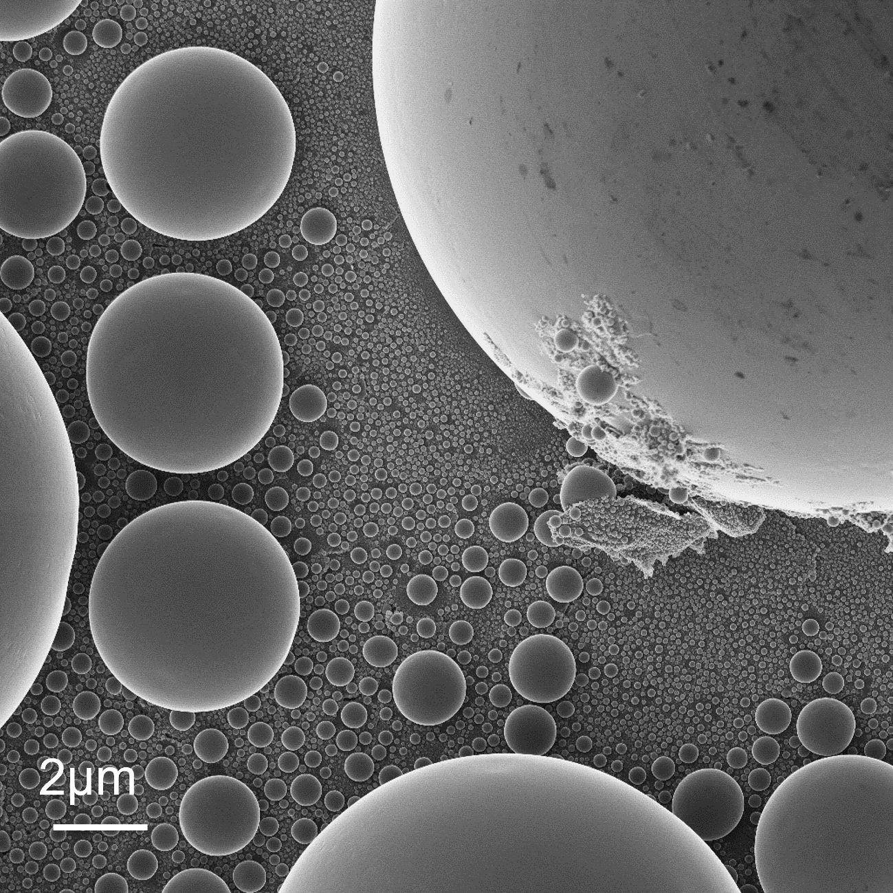 Lithium ion image of tin balls on carbon substrate