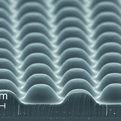 SEM image shows the micro lens array made on a Si substrate with the direct laser writerPICOMASTER