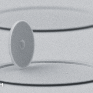 SEM image of a suspend YIG microdisk for quantum information transduction