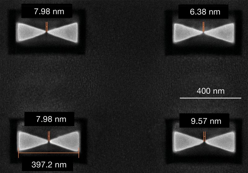 SEM image of a 2-step milling of bowties.