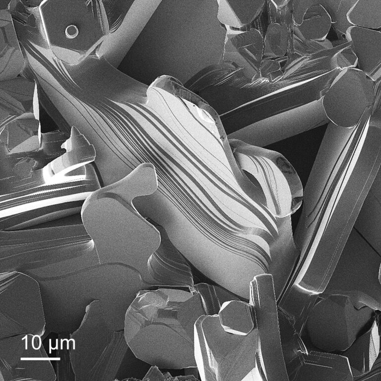 Lithium Ion Microscopy image of Bi2Ca2Co compound using a FIB GaBiLi Liquid Metal Alloy Ion Source